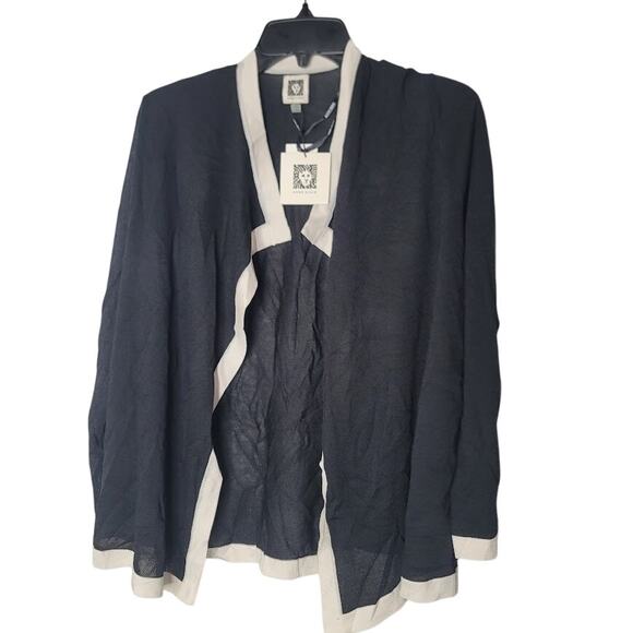 Anne Klein Angled Cardigan Lightweight Black White Trim NEW $109 Womens SMALL - Picture 1 of 7